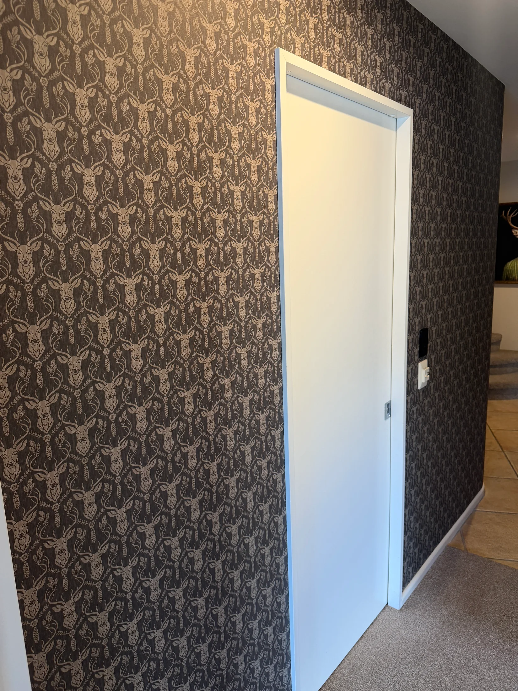 Bedroom, Living Room & Hallway Wallpaper, Wānaka - After 3: Patterned Wallpaper Around Hallway Doorway Wanaka